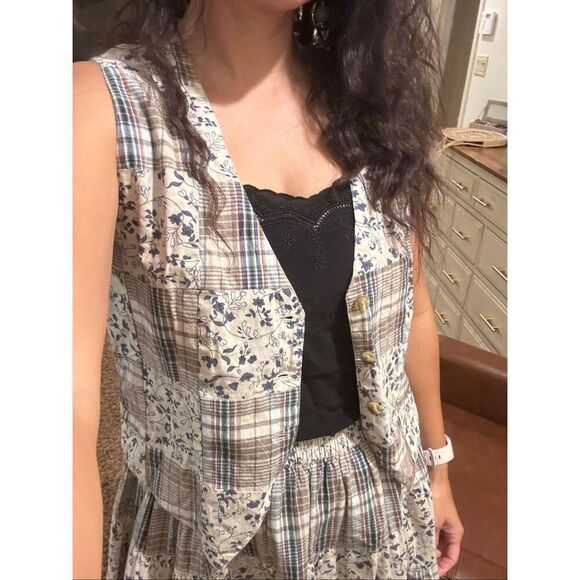 Erika & Co womens M 100% cotton country quilted vest full A-line pull on skirt f - Picture 8 of 8